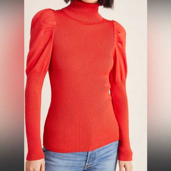 NEW Anthropologie Turtleneck Cecilia Puff-Sleeved Sweater Size S Red - Picture 6 of 6